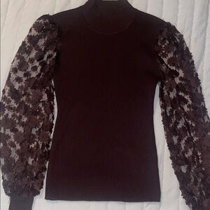 SM Cato Brown Sweater with Applique Net Banded Sleeves